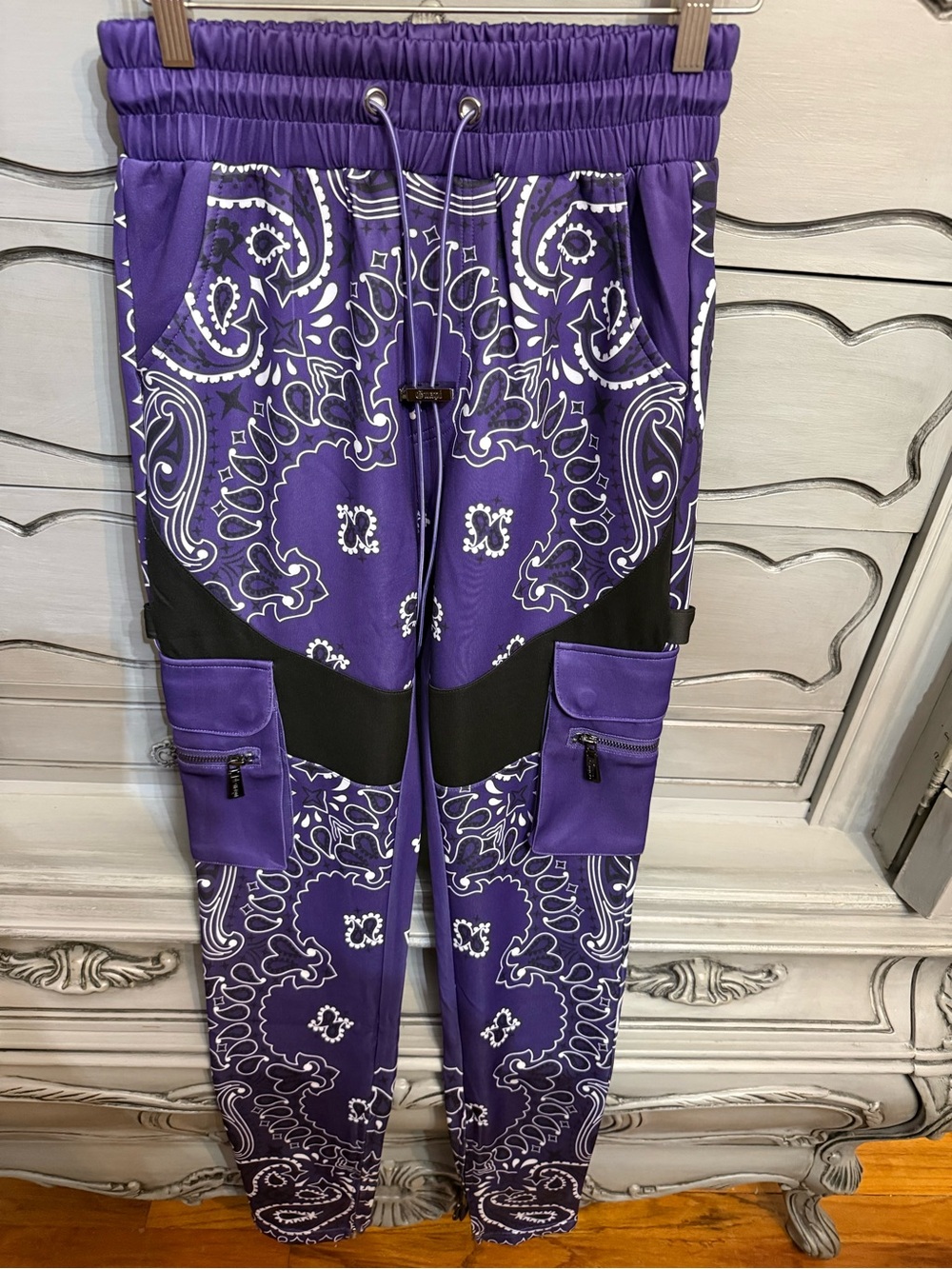 Purple Paisley Cargo Joggers never worn